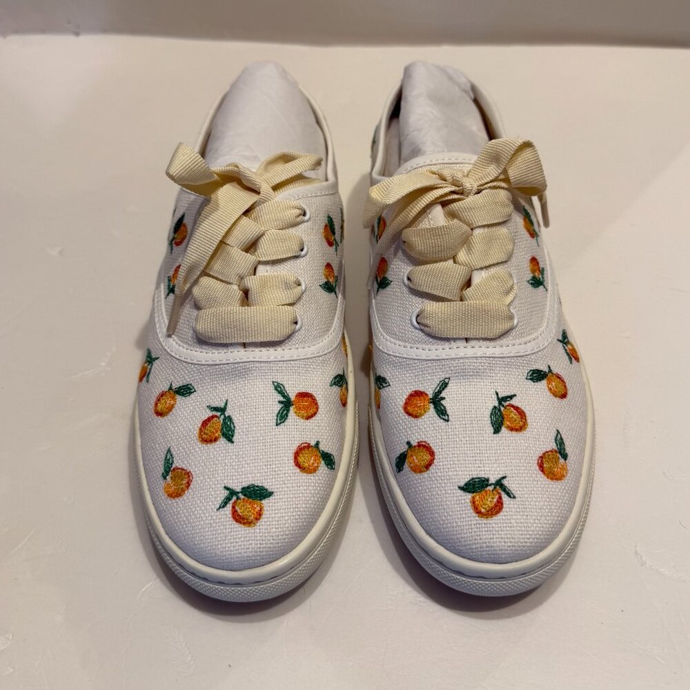 NEW Soludos Lace-Up Embroidered Sneakers Womens Size 7.5 White Floral Ibiza RARE